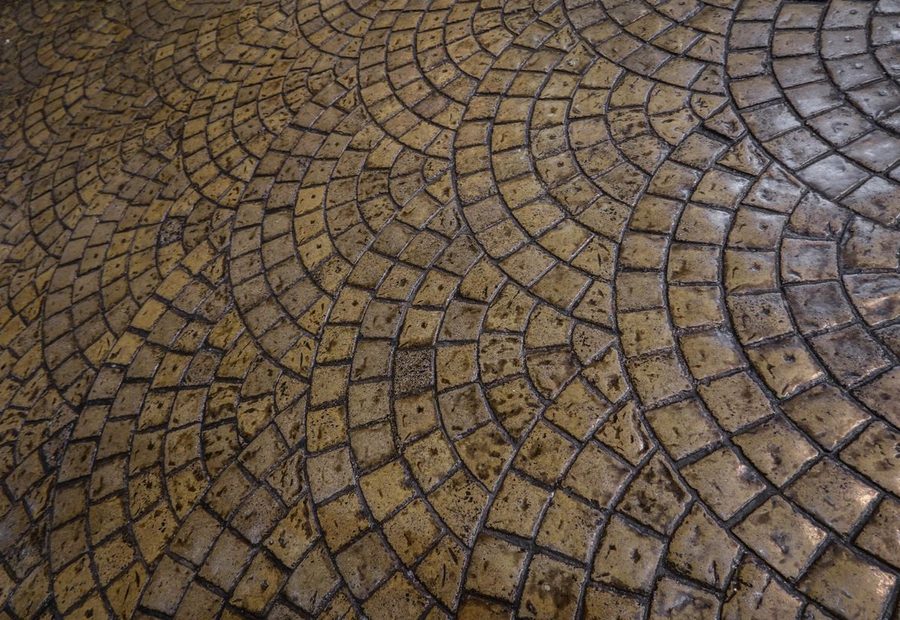 Stamped and colored concrete patio with a stone pattern finish